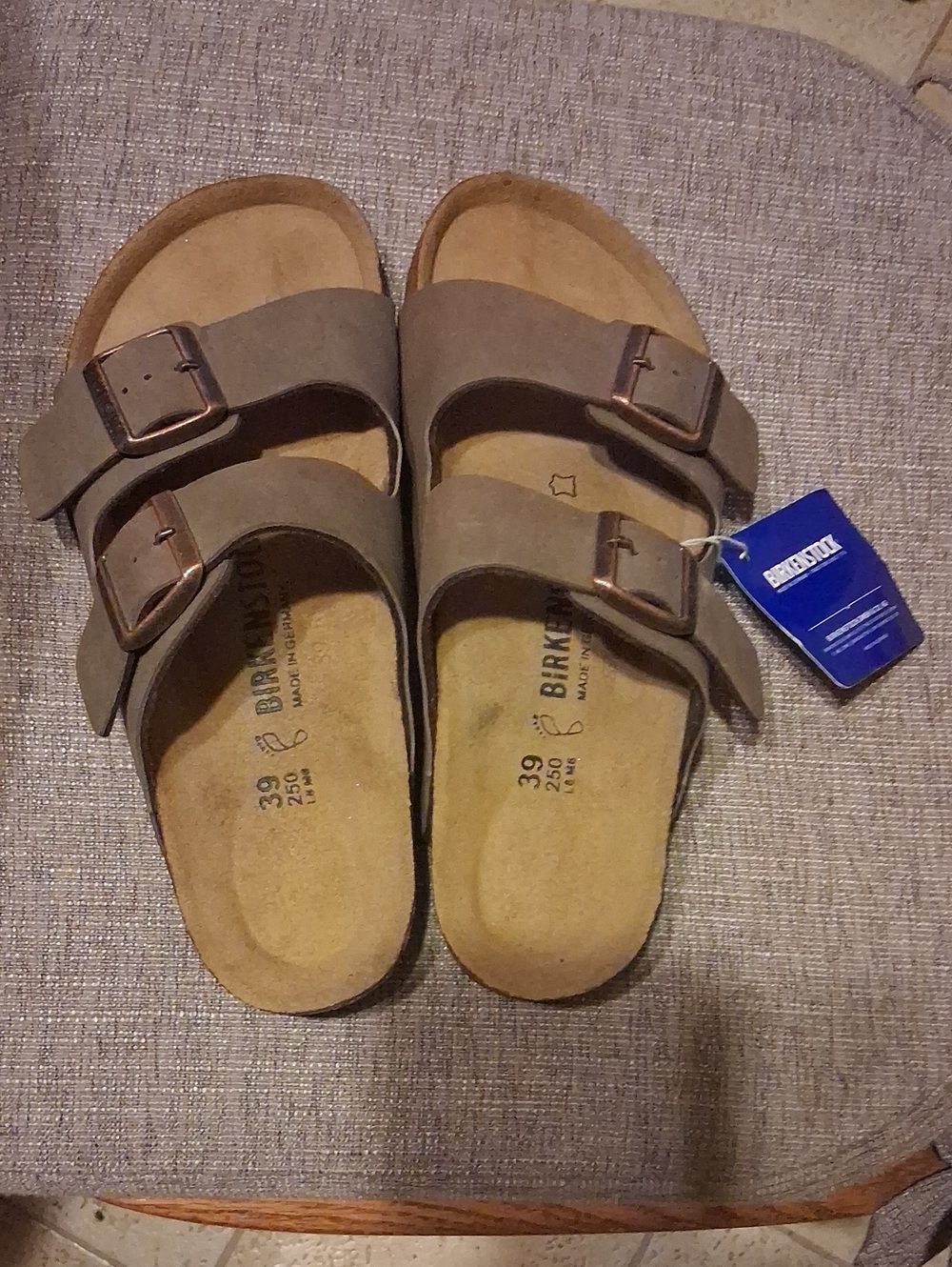 Birkenstock Arizona Two-Strap Sandals in Brown with Copper Buckles